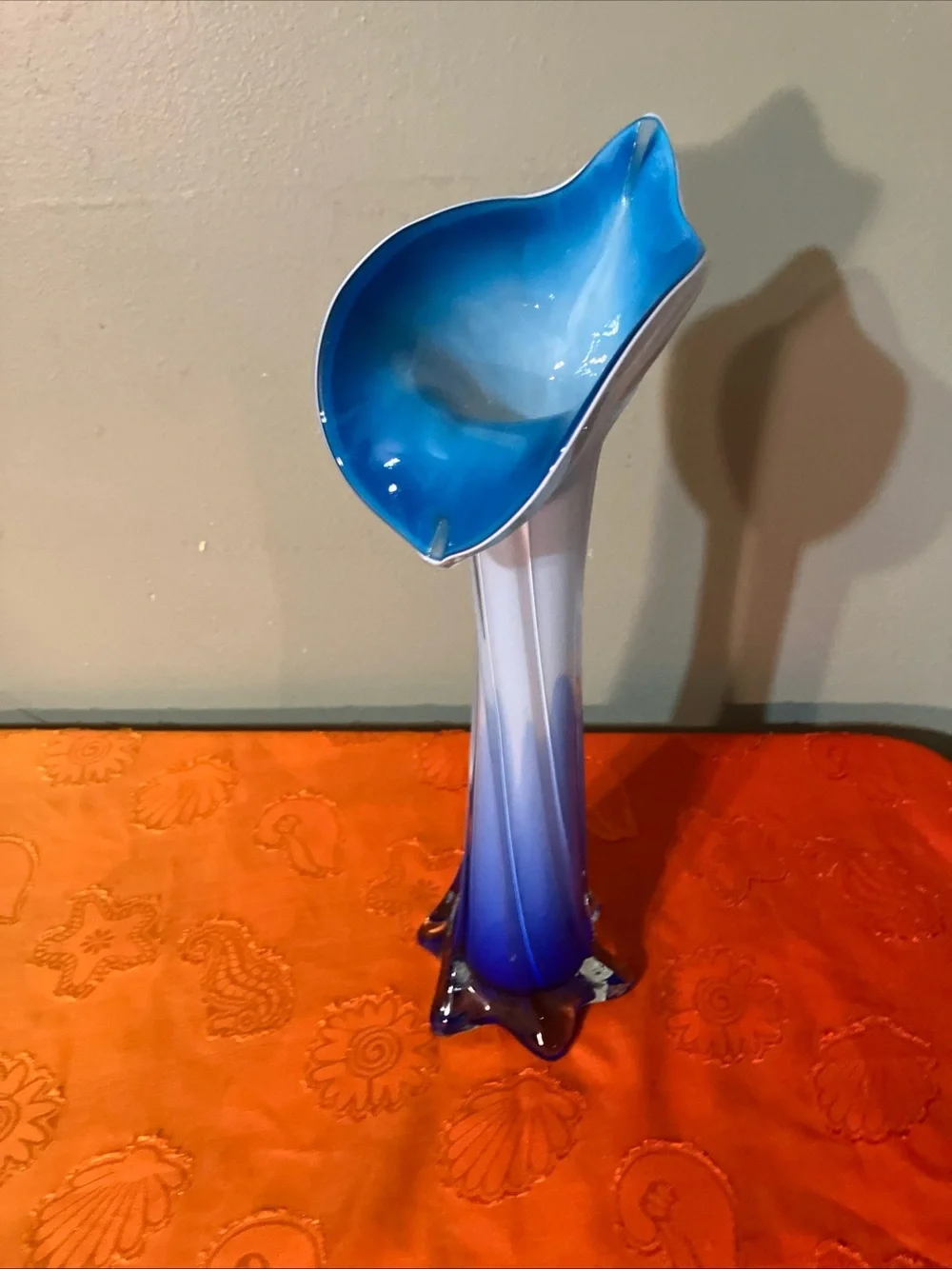Jack in the Pulpit Cobalt Two Tones of Blue Lily Vase 12” T Art Glass